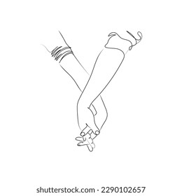 Hands holding together. One line art. Couple holding hands. Hand drawn vector illustration.