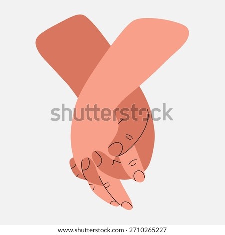 Hands holding together. Two hands and fingers interlocked, human palms romantic gesture, arms connection with love, friendship affection care support concept. Vector illustration.