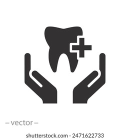 manos que sostienen el diente con el icono de la cruz, cuidado dental médico, concepto de cuidado oral, tratamiento dental, Ilustración vectorial