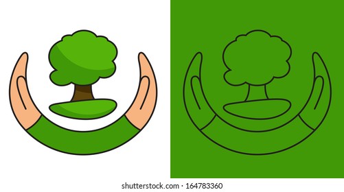 Hands Holding Up a Tree - Vector Concept Illustration for Design