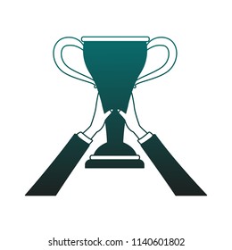 Hands holding a trophy cup blue lines
