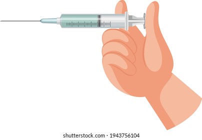 Hands holding vaccine syringe on white background illustration