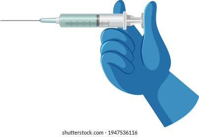 Hands holding vaccine syringe on white background illustration