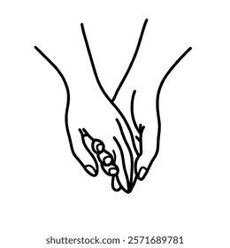 Hands holding Valentines day Hand drawn doodle line art illustration love elements greeting card decoration 