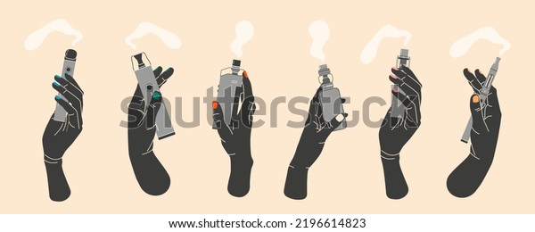 Hands Holding Vapes Colorful Illustrations Set Stock Vector (Royalty ...