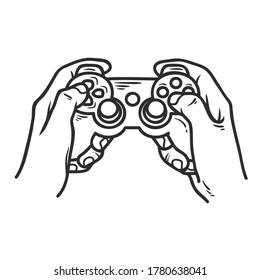 Hands Holding Video game console. Vector illustration