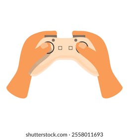 Hands holding a video game controller, playing a console