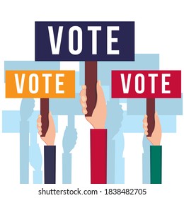 hands holding vote banner for election day concept vector illustration in flat style