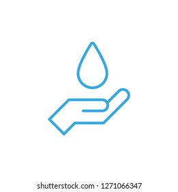 Hands holding water drop, vector icon illustration