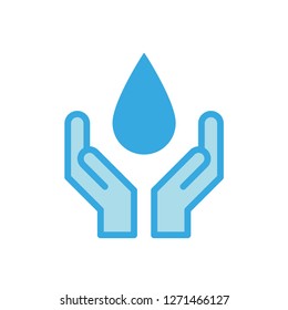 Hands holding water drop, vector icon illustration. Wash hand.