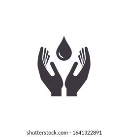 Hands holding a water drop vector illustration. Hands protecting water icon, Save Water concept.