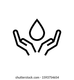 Hands Holding Water Icon in linear style on white background, Simple Illustration Of Hands Holding Water Icon For Web Design