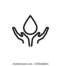 Hands Holding Water Icon in linear style on white background, Simple Illustration Of Hands Holding Water Icon For Web Design