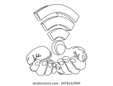 Hands holding Wi-Fi. Continuous line