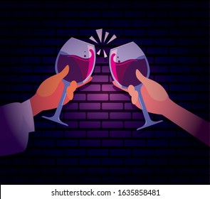 Hands holding wine cups design, Winery alcohol drink beverage restaurant and celebration theme Vector illustration