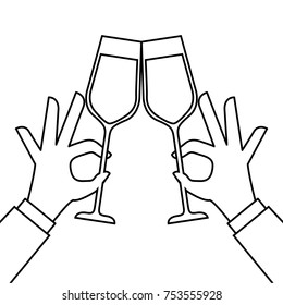 hands holding wine glass make a toast vector illustration