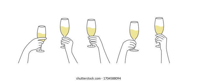 Hands holding wine glasses. Hand drawn vector illustration.