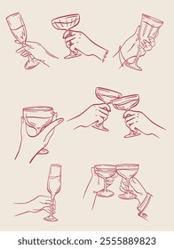 Hands holding wine glasses, happy new year, champagne glasses, wine glasses, glasses, cheers.