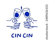 Hands holding wine glasses. Illustration in hand drawn style. Vector illustration