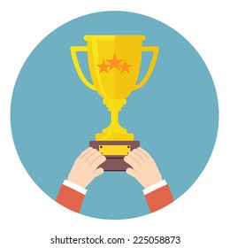 Hands holding winner cup vector illustration