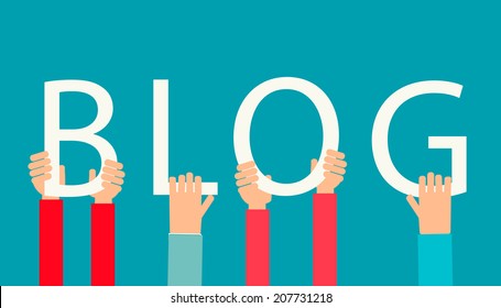 Hands holding word BLOG, vector illustration