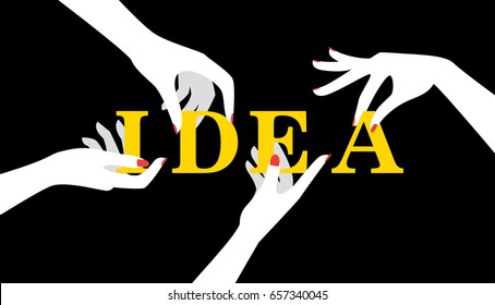 Hands holding word idea. Sharing your idea vector illustration.