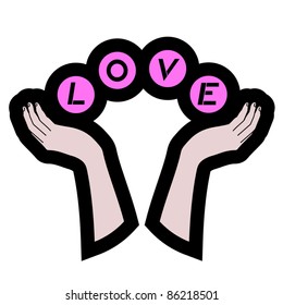 Hands holding the word love
