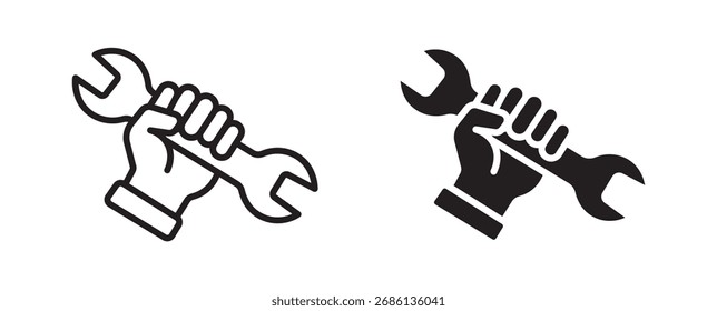 Hands holding wrench icon, vector illustration .