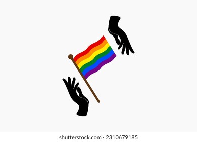 Hands Holdings Pride Flags LGBT rainbow logo design icon vector suistable Pride Day and Month symbolism