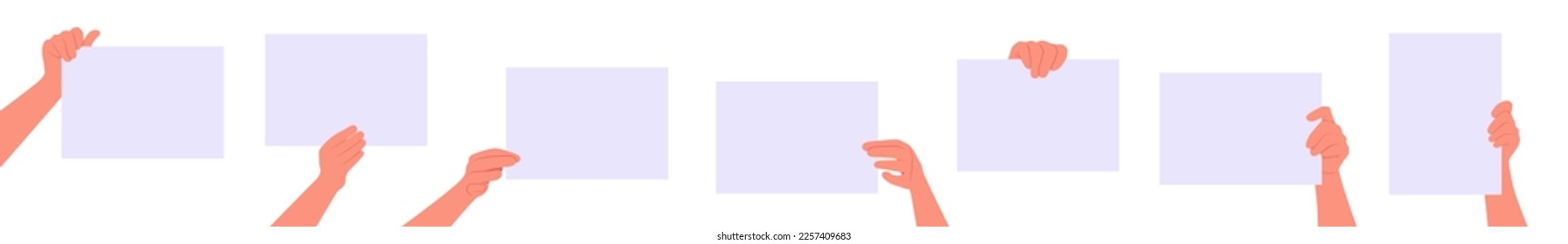 Hands holds a blank piece of paper collection vector illustration