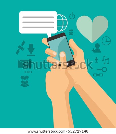 hands holds cellphone sending message chating