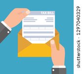 Hands holds envelope with tax declaration paper document. Tax day. Vector illustration in flat style - Vector illustration