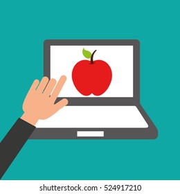 hands holds laptop-apple online education vector illustration eps 10