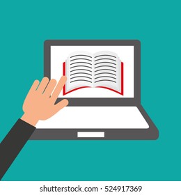 hands holds laptop-book online education vector illustration eps 10