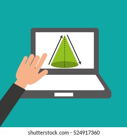 hands holds laptop-online education geometry vector illustration eps 10
