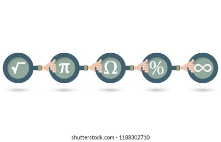 The hands holds the marks with theme of math. Vector illustration concept for  printed materials, website, promotionaln education materials.