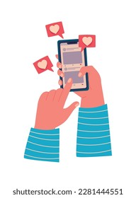 hands holds phone chatting icon isolated