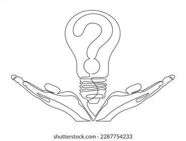	
Manos con el signo de interrogación una línea de arte, el símbolo de la pregunta dibujado a mano, el contorno continuo de la idea. Concepto de preguntas frecuentes, encontrando respuesta. Trazo editable. Aislado. Ilustración del vector