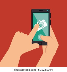 hands holds smartphone camera picture design graphic