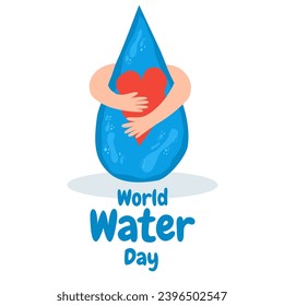 Hands holds a water drop with heart inside. World Water Day. Saving water and world environmental protection.Environment day. 