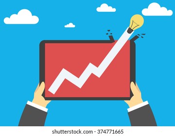 Hands holing tablet. Chart as a symbol of business growth.