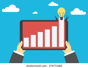 Hands holing tablet. Chart as a symbol of business growth.