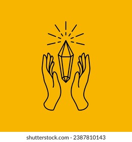 hands hope diamond gold sunburst lines style simple minimalist logo design vector icon illustration