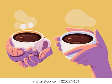 hands with hot coffee cups, image
