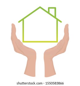 Hands with House sign icon. Vector Illustration. Isolated on a white background. Vector illustration.