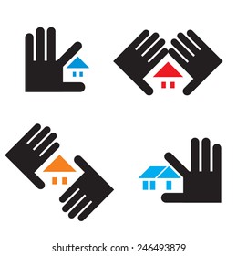 Hands and house. Simple shape. Abstract vector image, design element of logotype.