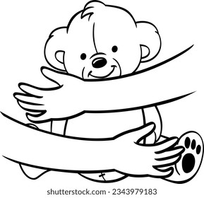 Hands in hug cute bear doodle hand drawn ,vector art illustration.