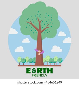 Hands Hug Green Tree. Earth Friendly Concept