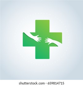 hands hug in hospital icon design,  healthcare and medical logo symbol vector