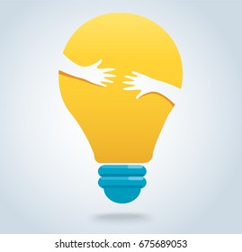 hands hug the light bulb icon vector, creative concepts